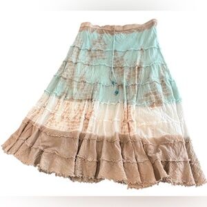 Andi + James Tie Dye Maxi Skirt Tiered Ruffle Drawstring Bohemian Cottagecore M